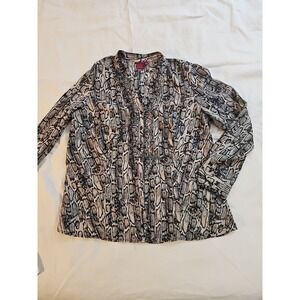 212 Collection Women Blouse Snake Skin Print Long sleeve Button Gray Black sz XL